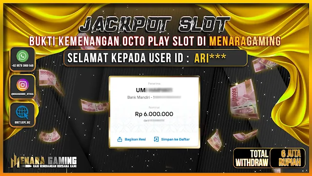 Gambar artikel: MENARAGAMING JACKPOT OCTOPLAY SLOT Rp. 6.000.000,- LUNAS